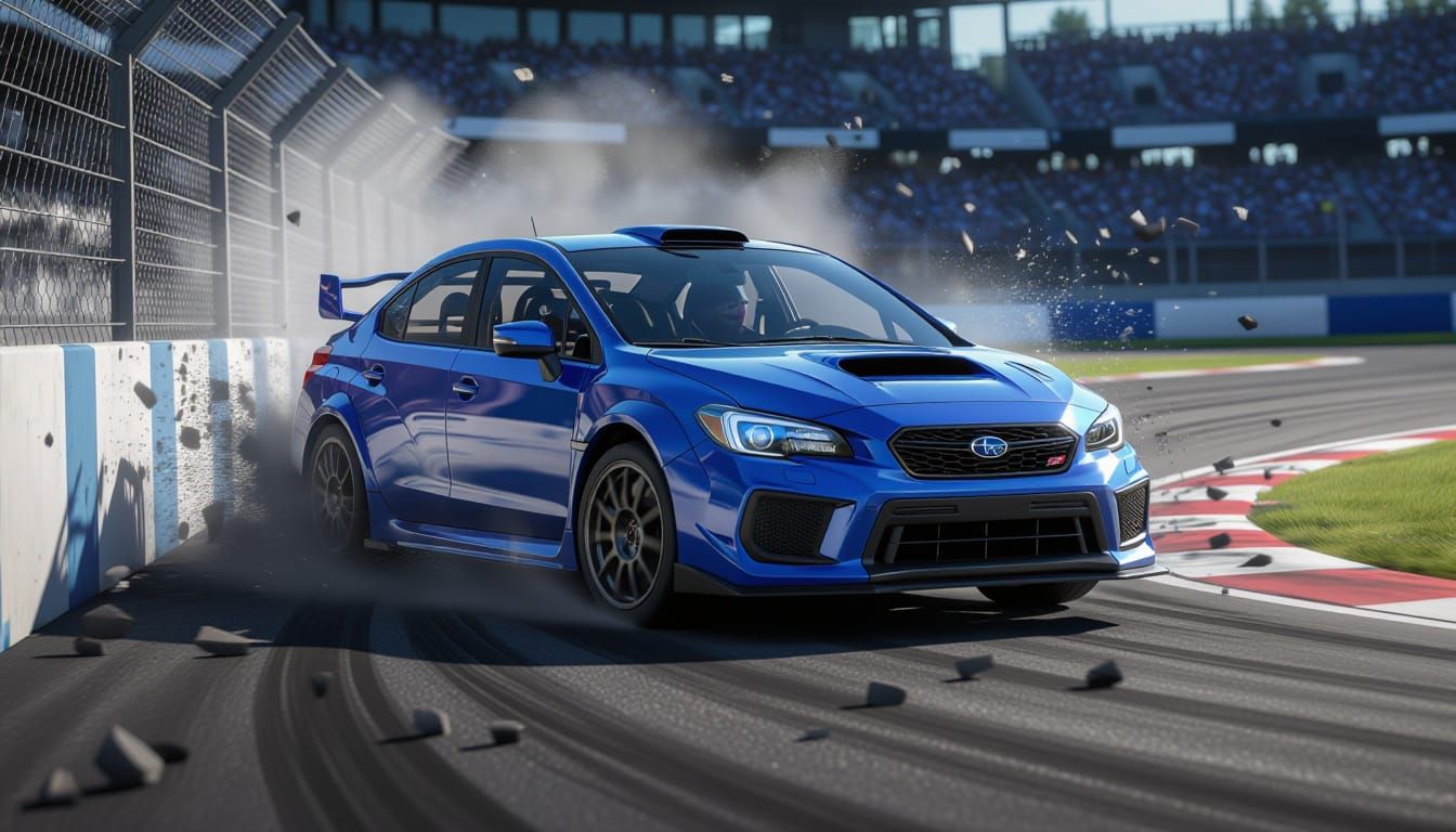 Intense Car Crash on Race Track in Charcoal Style