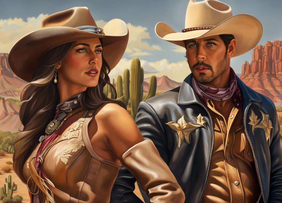 A Beautiful Cowgirl and a Cowboy at the Arizona Desert
