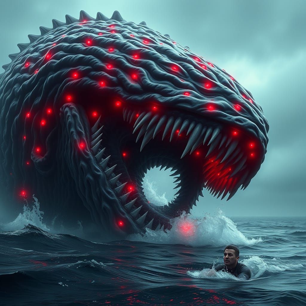 Ethereal, Cyberpunk-Realism Style Image of a Gargantuan Sea ...