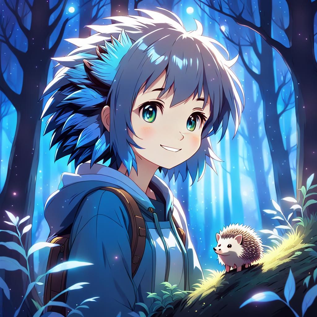 Mystical Hedgehog Girl in Anime Style