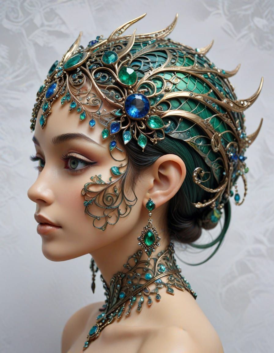 Elf's Head with Ornate Yamaka in Elven Style