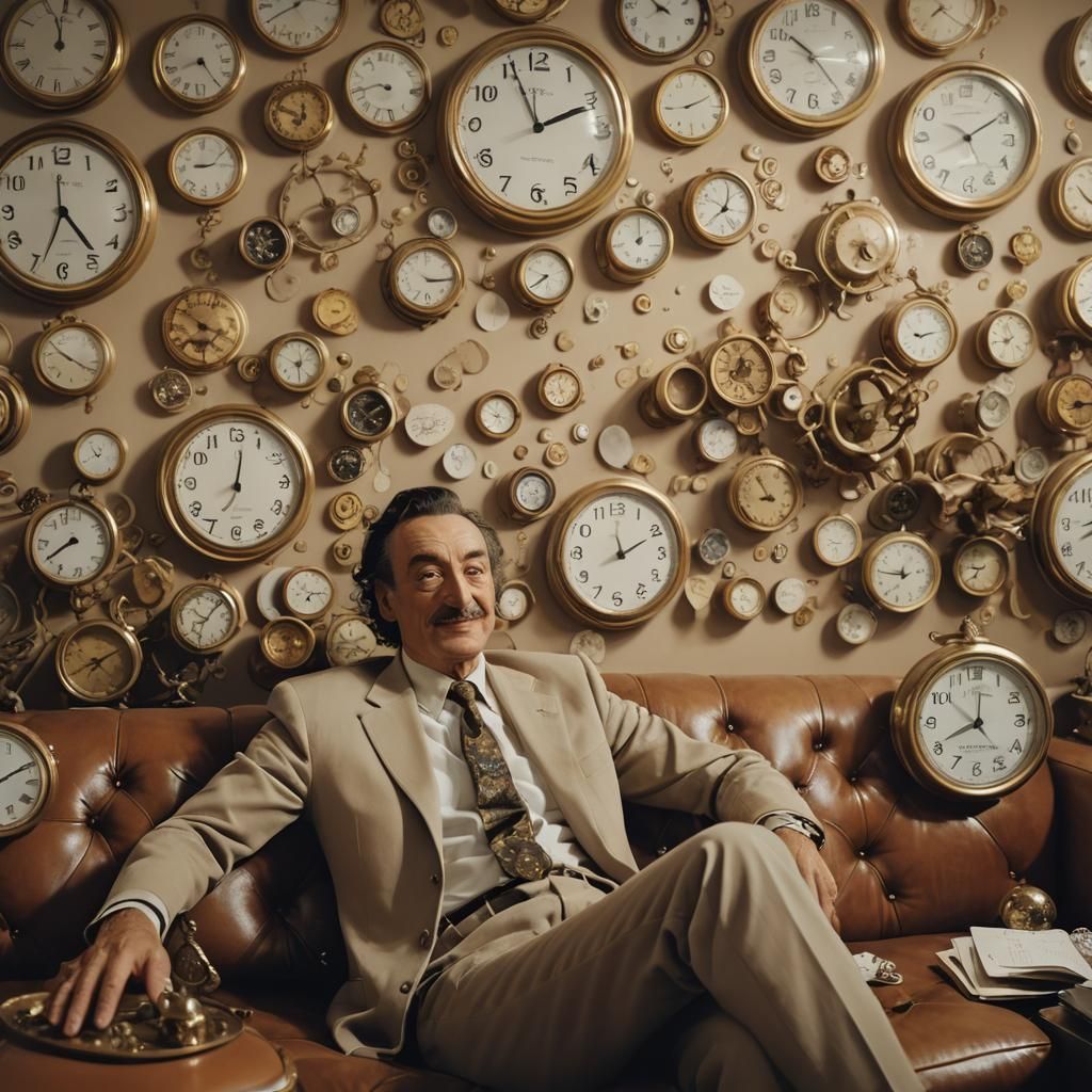 Surrealist Still Life with Lounging Figure and Clocks