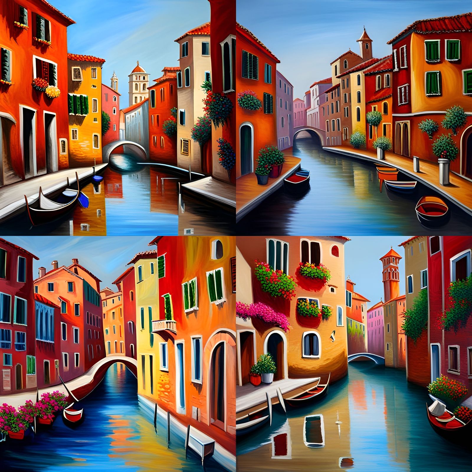 Venice-Inspired Medieval Village: Original Oil Painting