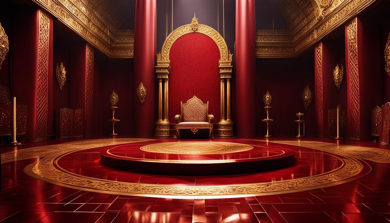 Majestic Red Throne Room with Magical Flames