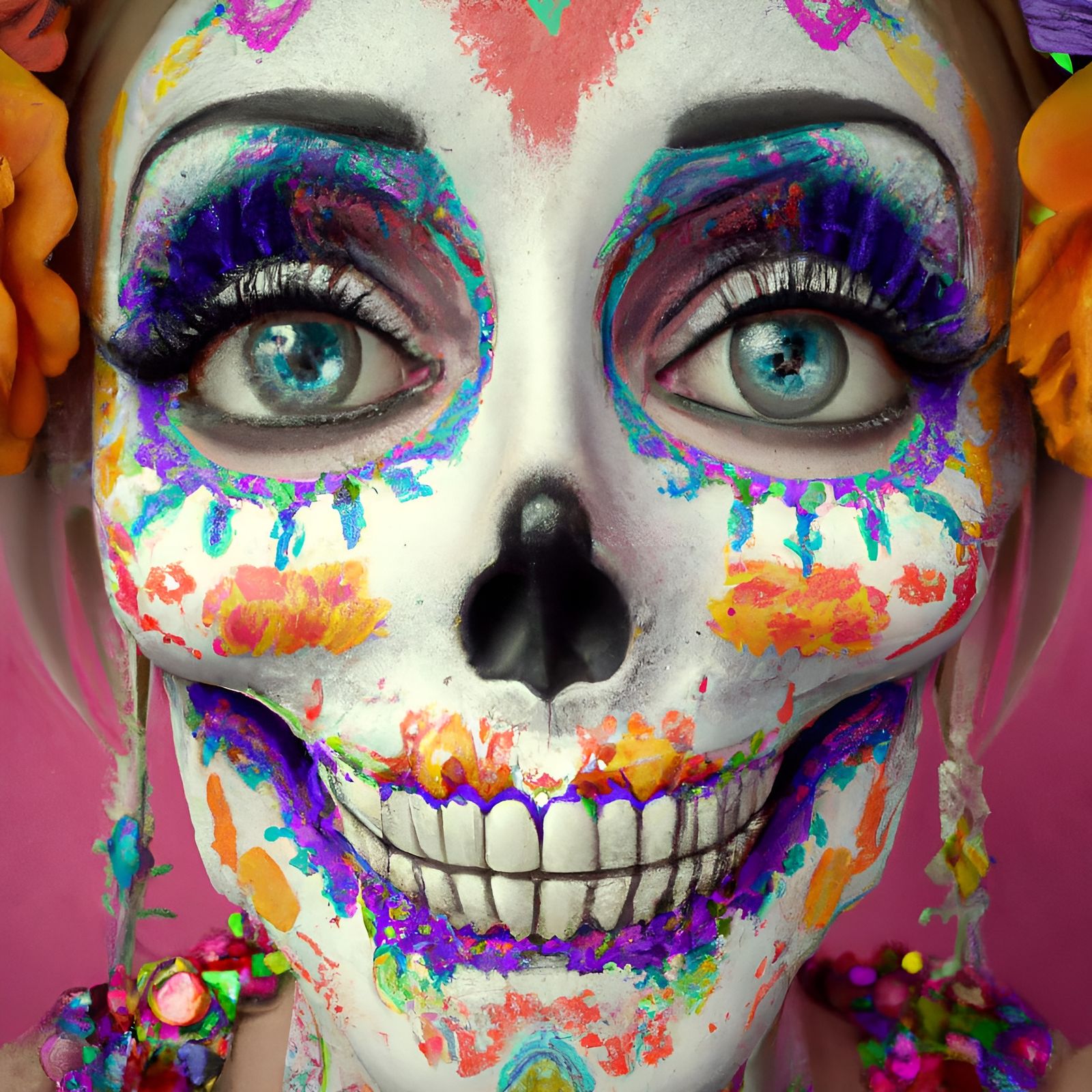 Colorful Day of the Dead Skull Girl 3D Render