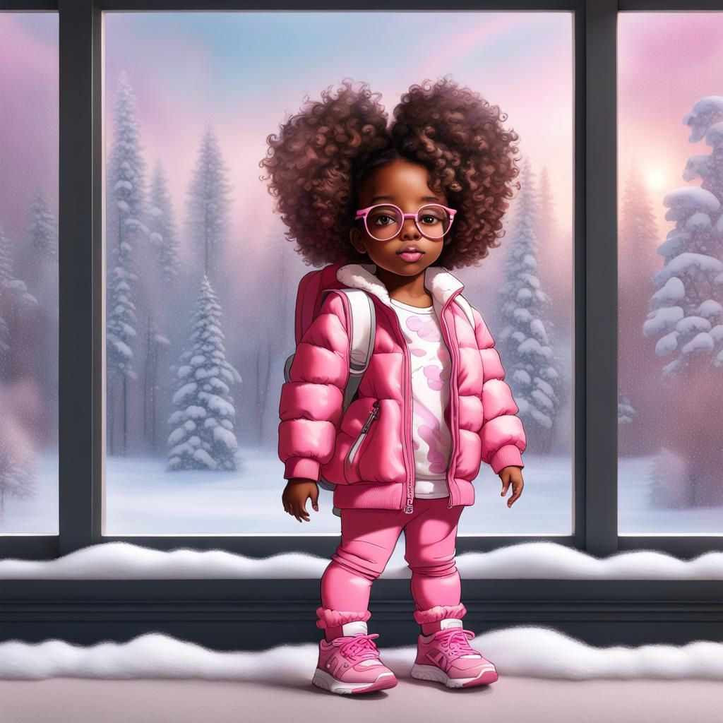 Toddler in Pink Outfit Watching Snowfall