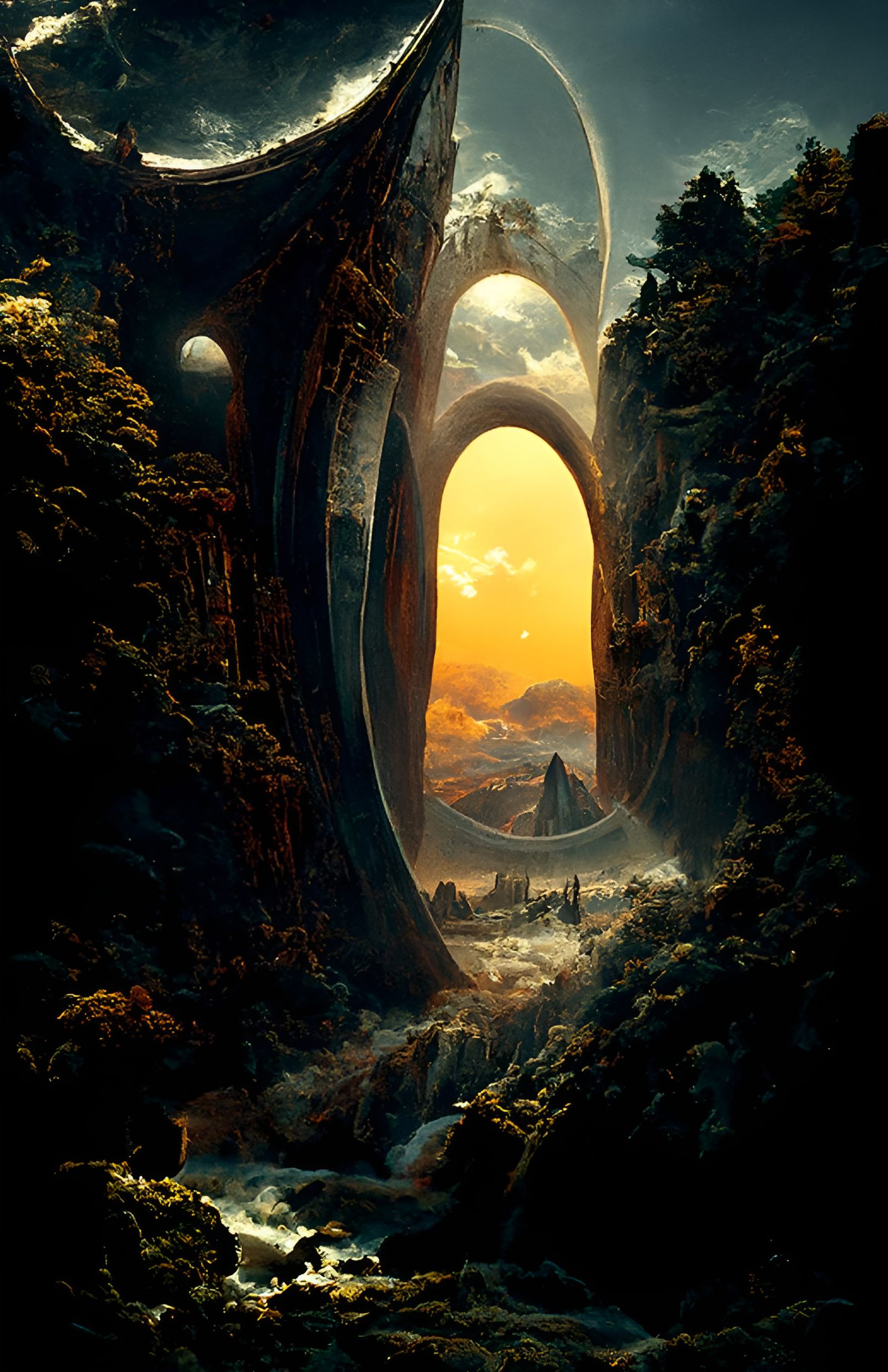 Circular Stargate to Alien World, Hyperdetailed Digital Art