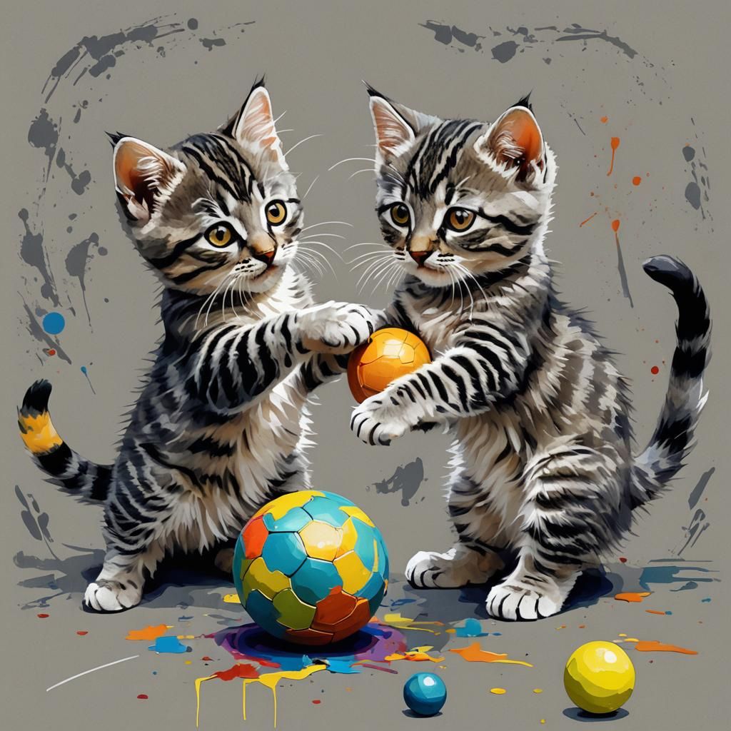 Gray Tabby Kittens Playing: Abstract Art
