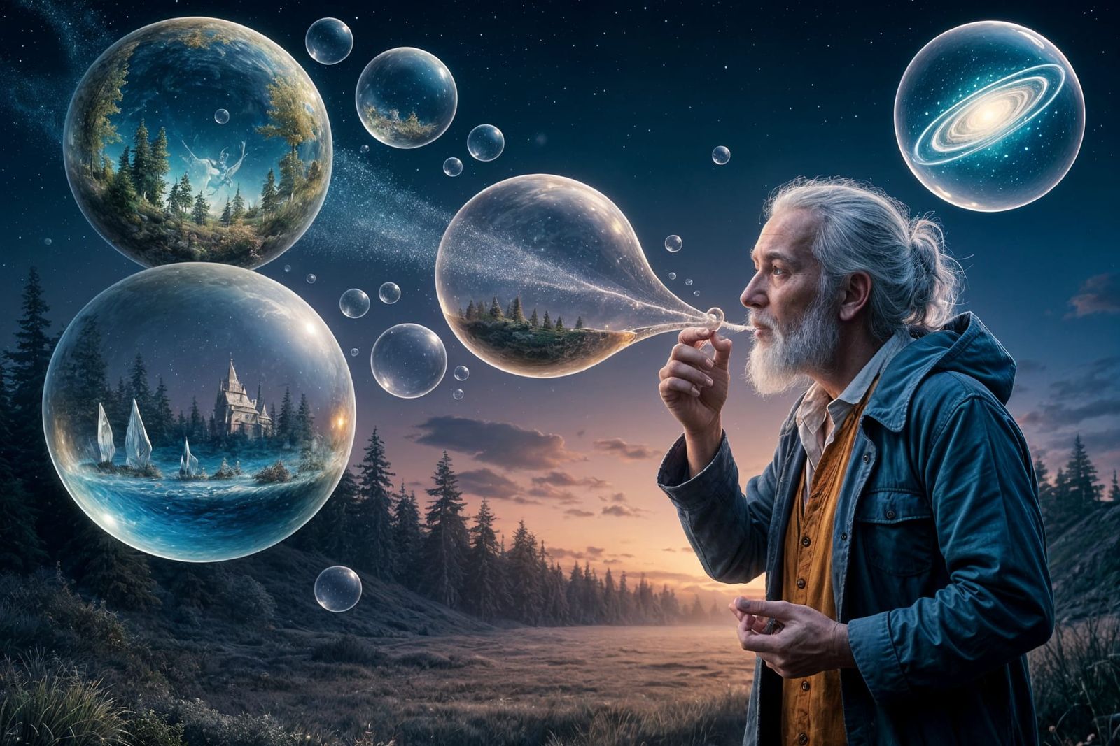 Mystical Being Blows Bubbles of Worlds