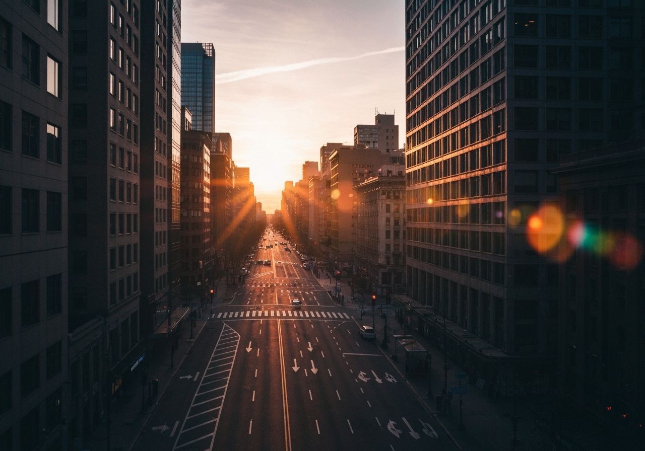 Sunset Over Bustling City Photograph