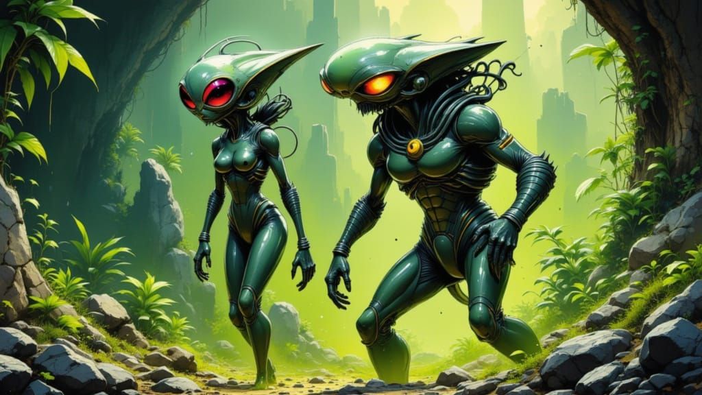 Alien Warriors in Verdant Jungle