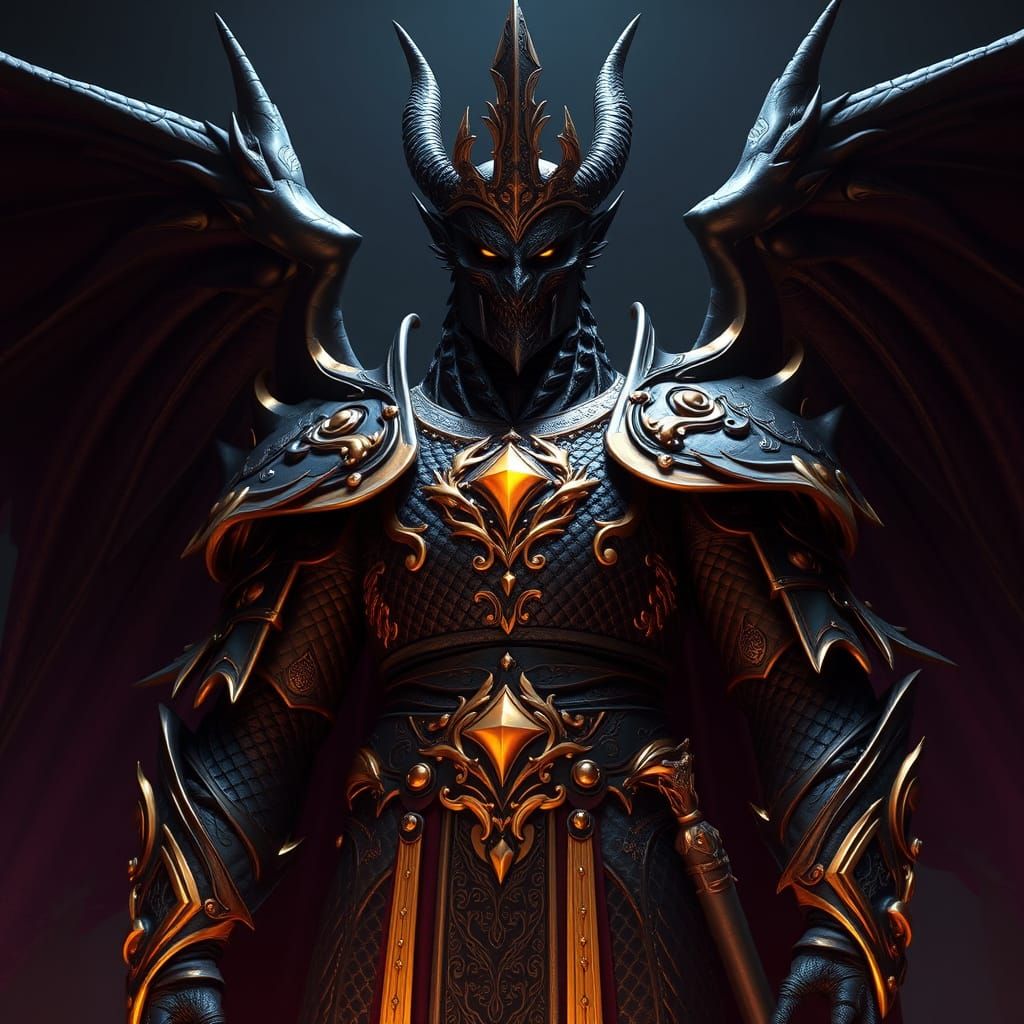 Majestic Black Dragonborn Paladin in Ornate Black Armor