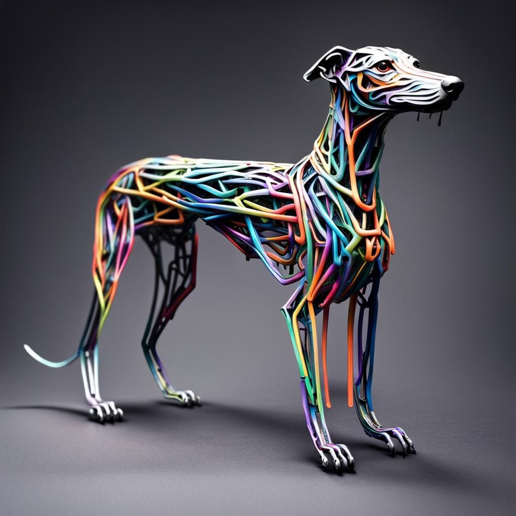 Greyhound Dog Sculpture in Graffiti Art Style
