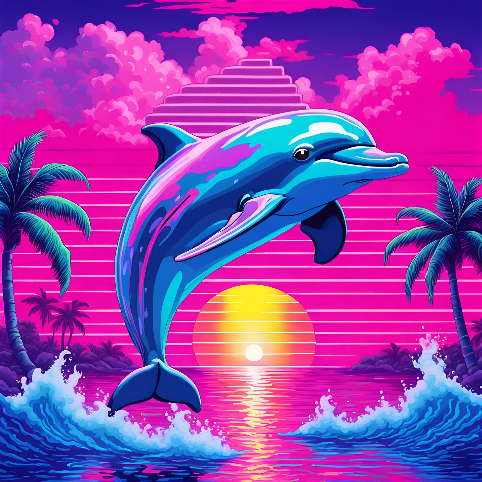 Vaporwave Dolphin in Lisa Frank Style
