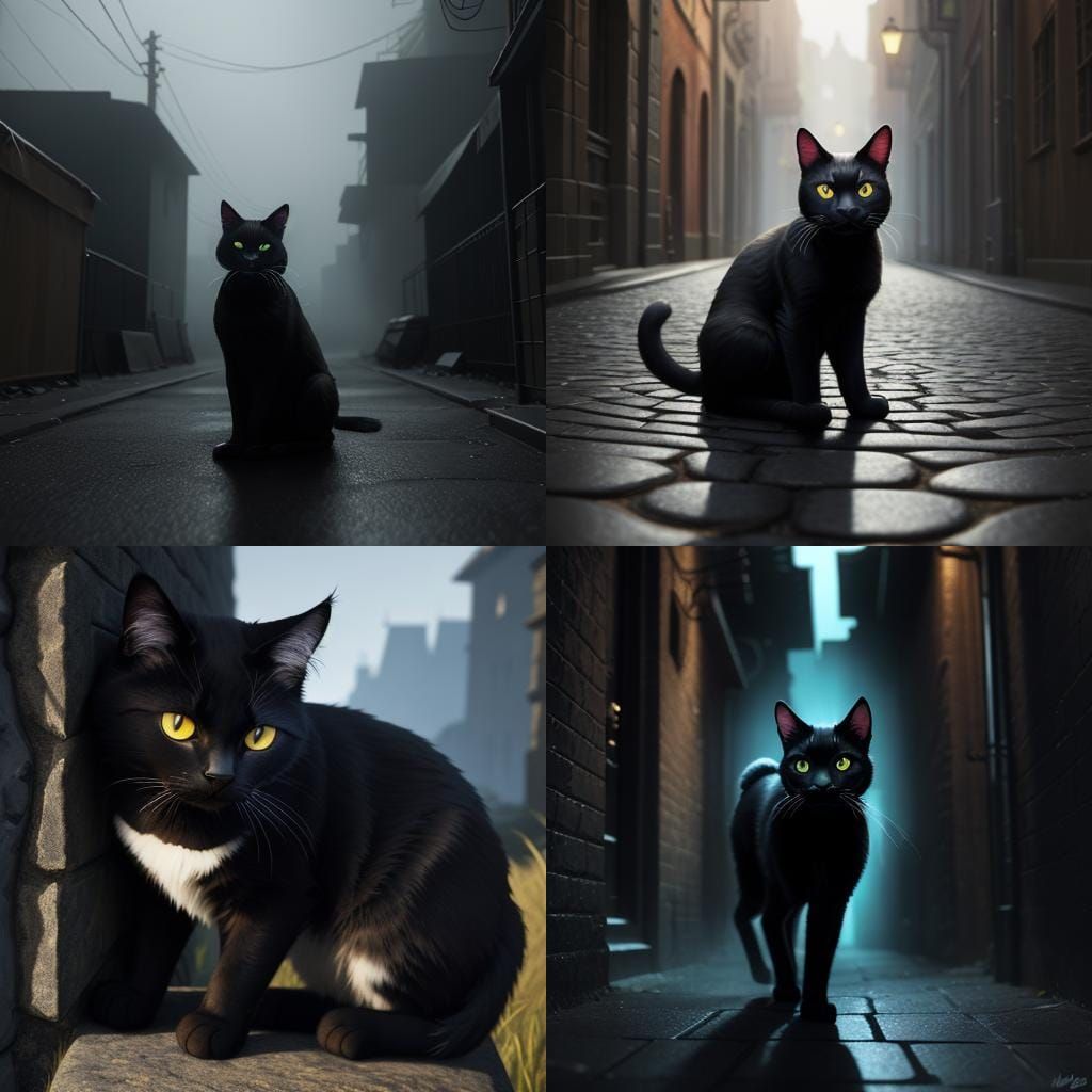 Stunning 3D Render of a Stray Black Cat