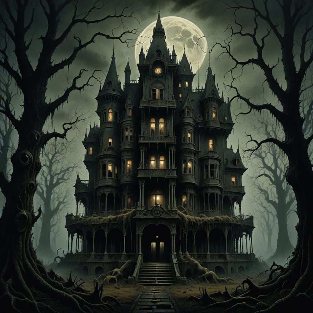 Eerie Victorian Hotel in Dark, Gothic Forest
