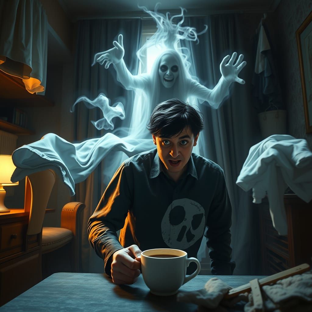 Ghost Chaos: Swirling Laundry and Spilled Coffee