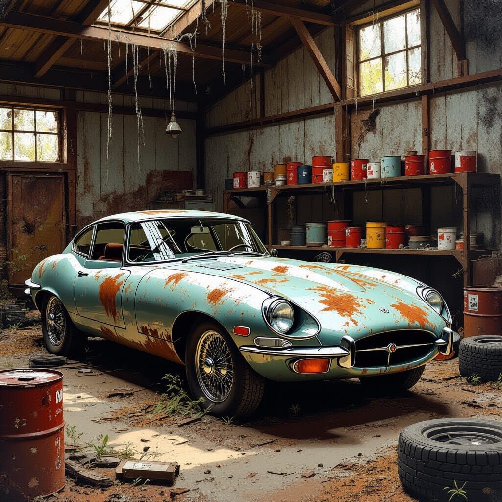 Abandoned 1960s Sports Cars in Dusty Workshop