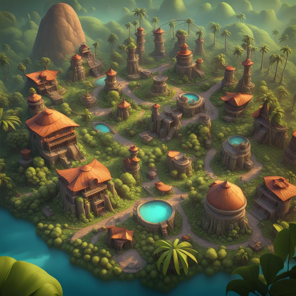 Magic City Map in Jungle, 3D Digital Art