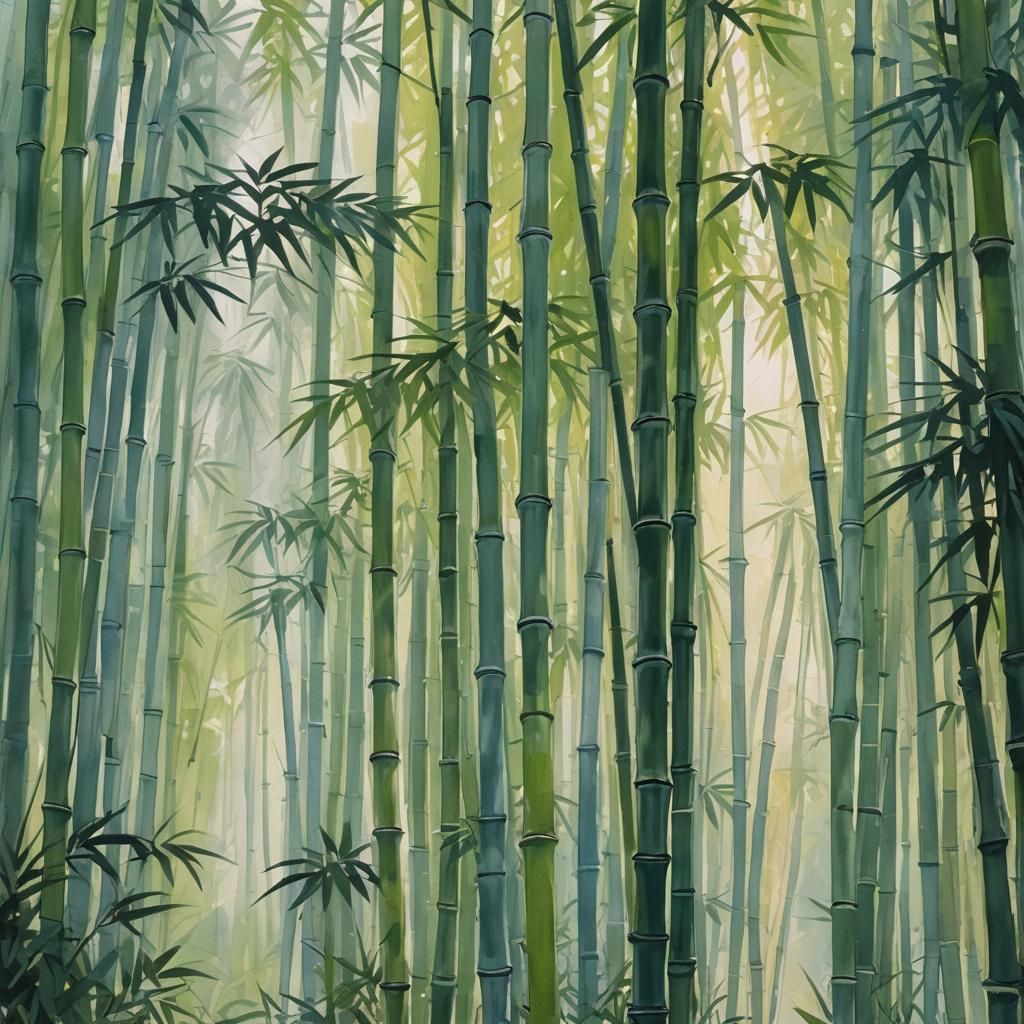 Misty Bamboo Forest in Impressionist Gouache Style