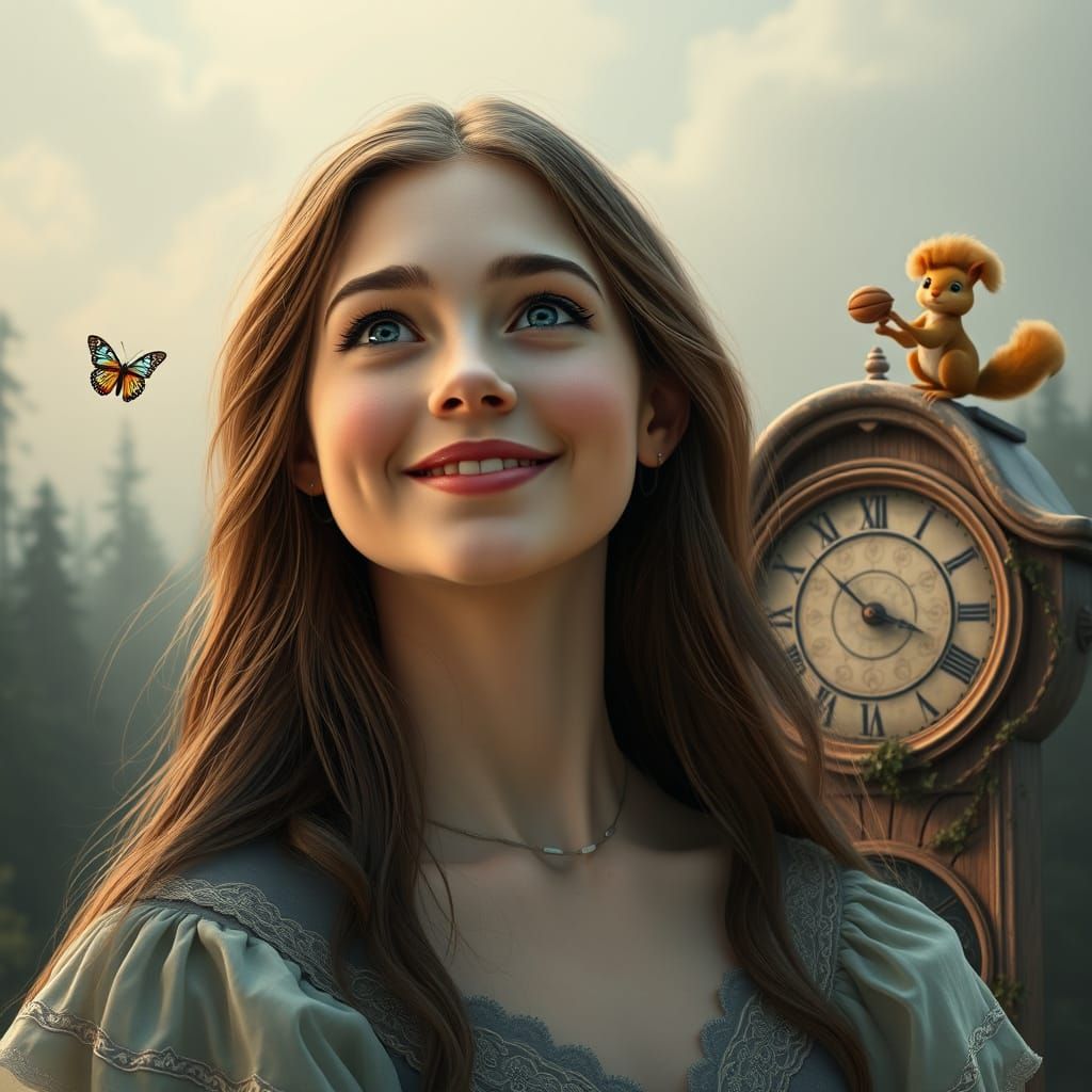 Elegant Young Woman in Dreamy Forest Landscape