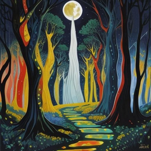 Moonlit Arabesque Forest in Alcohol Ink Style