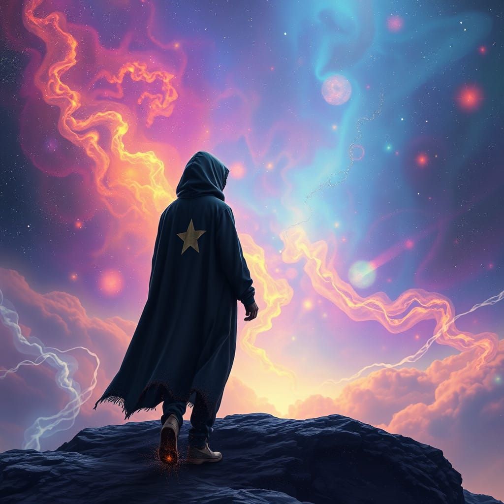 Stepping into Cosmic Eternity in Vibrant, Iridescent Hues