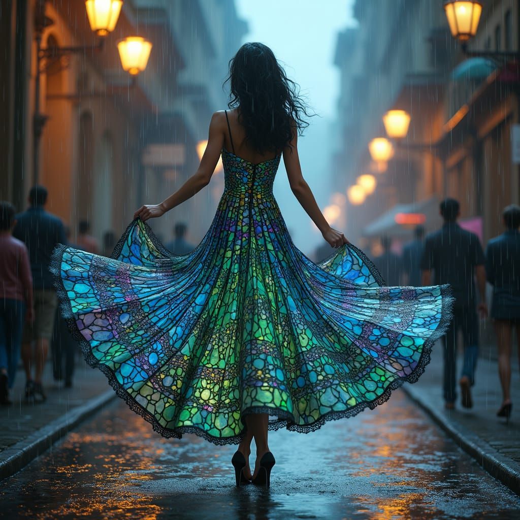 Stunning Art Nouveau-Inspired Rain Dance in Vibrant Colors