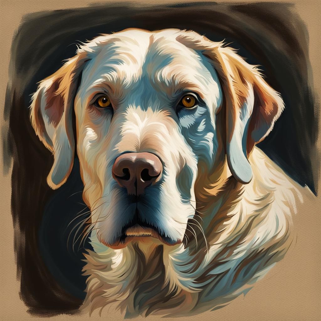 Canine Masterpiece: Old Labrador in Haunting Flat Shading