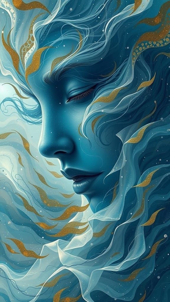 Dreamy Portrait of Woman with Flowing Hair in Digital Art