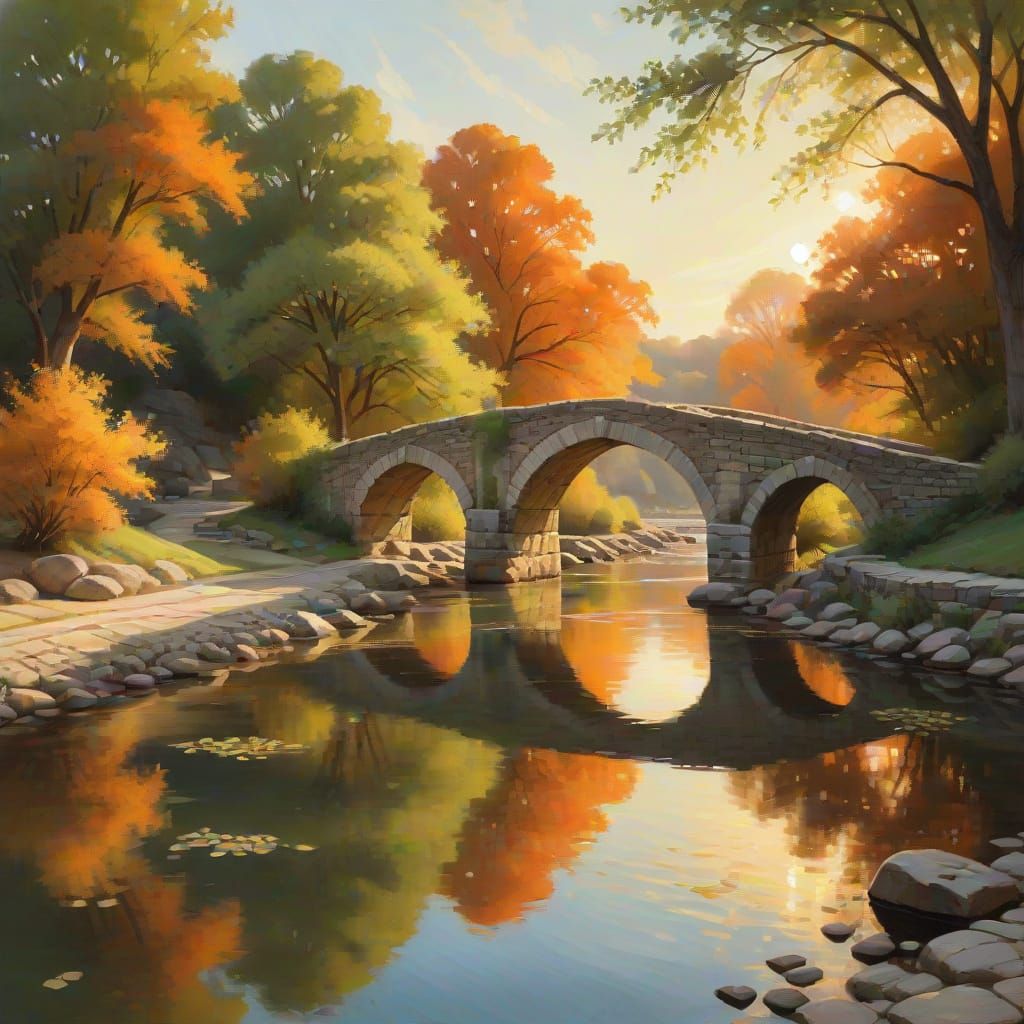 Peaceful Old Stone Bridge at Sunset