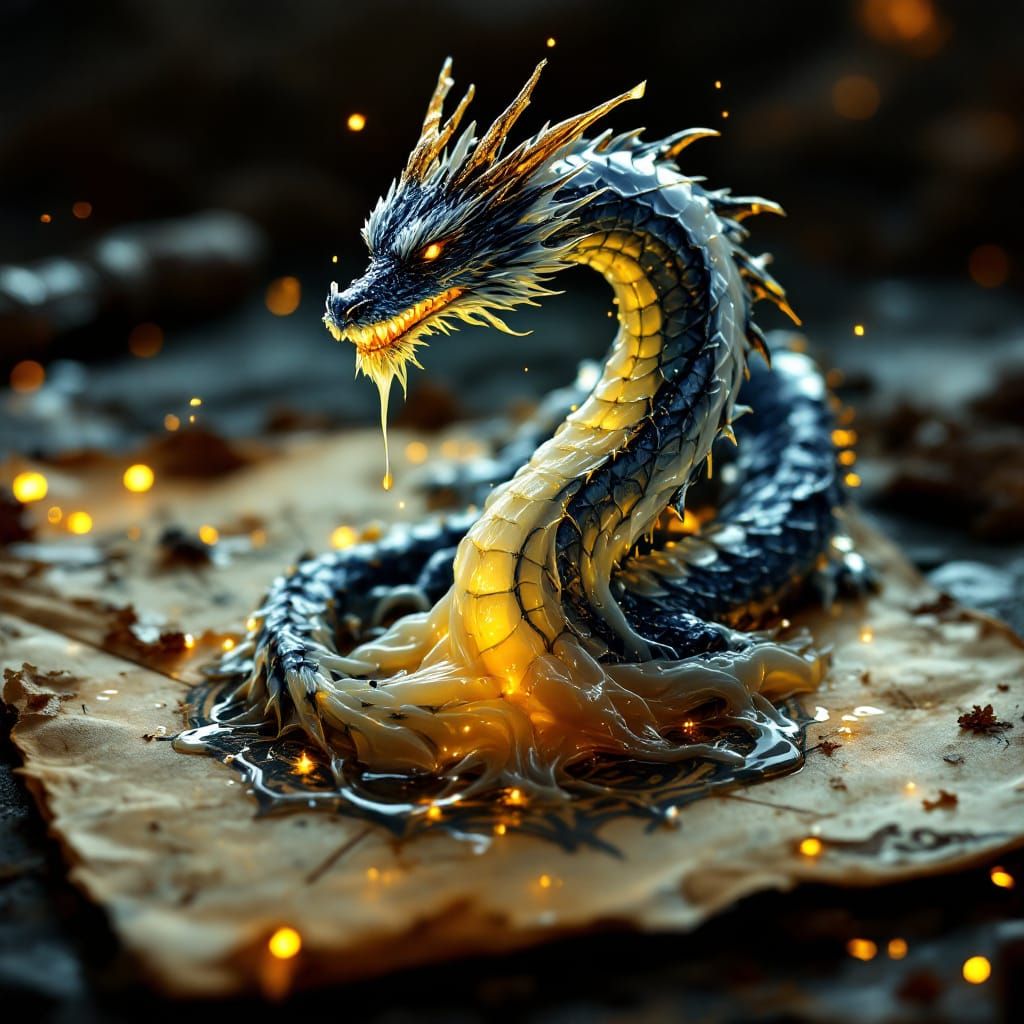 Dragon of Candle Wax on Ancient Parchment