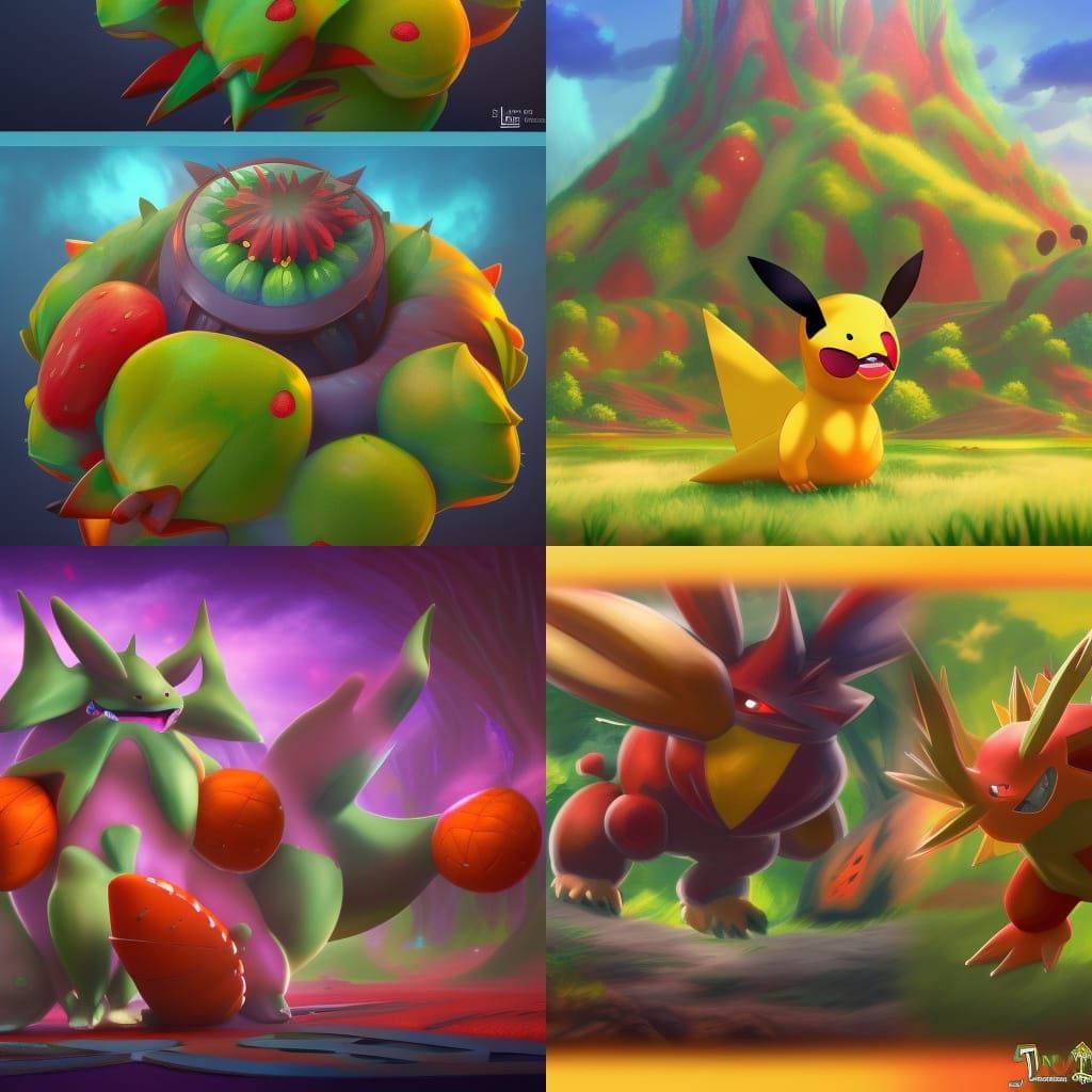 Pokemon Reimagined as Fruit: Detailed Matte Painting