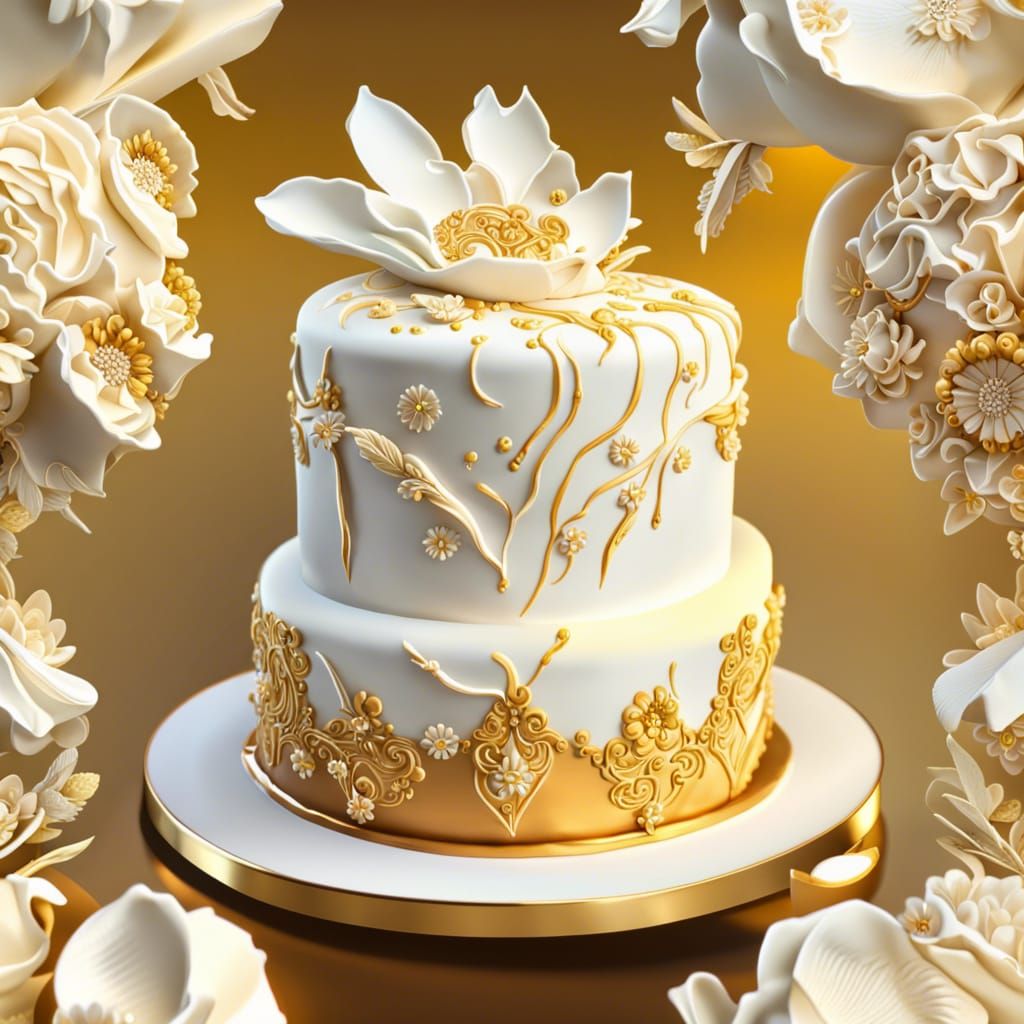 Elegant White and Gold Wedding Cake