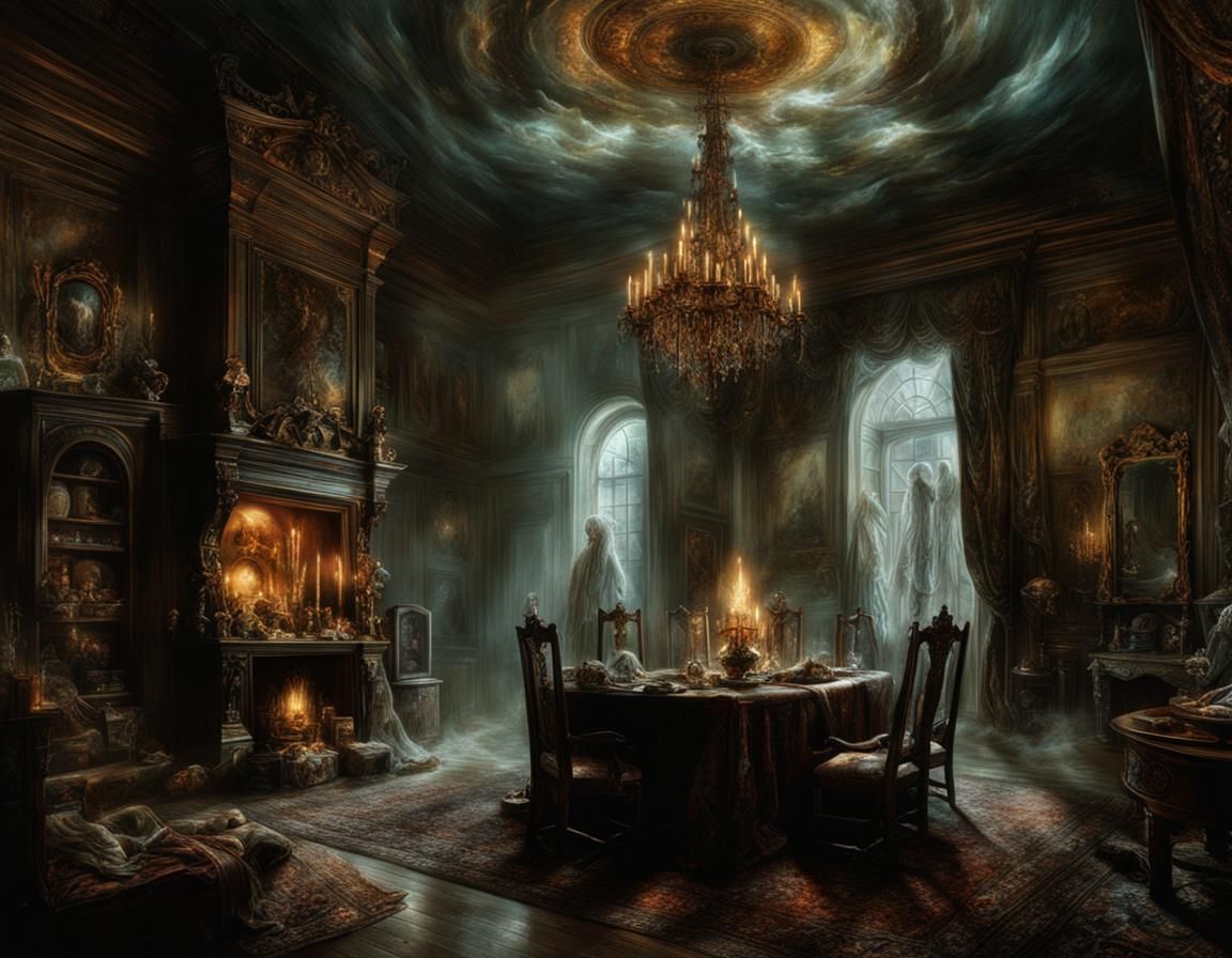 Haunted Poltergeist Activity in Hyperdetailed Fantasy Art