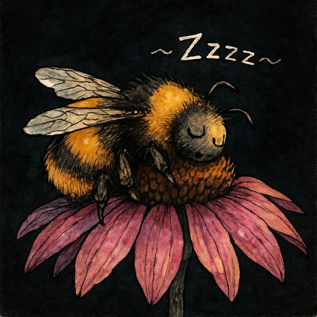 Sleepy Bumblebee in Watercolor with Ink Details