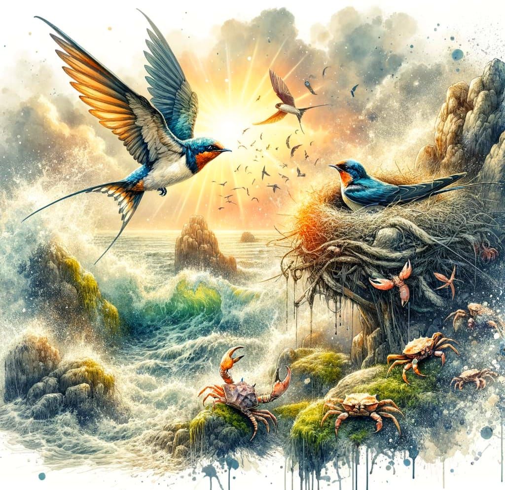 Sea Swallow Nest in Dripping Watercolour Style