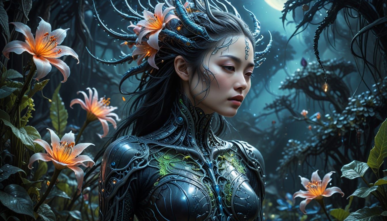 Ethereal Asian Woman in Mystical Garden, Surrealism