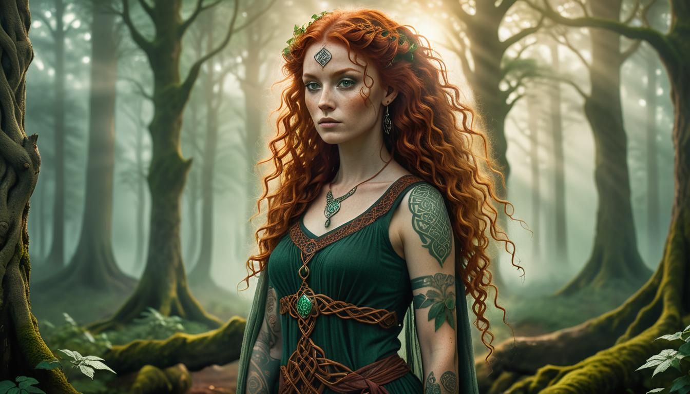 Celtic Woman in Mystical Forest: Photorealistic Art