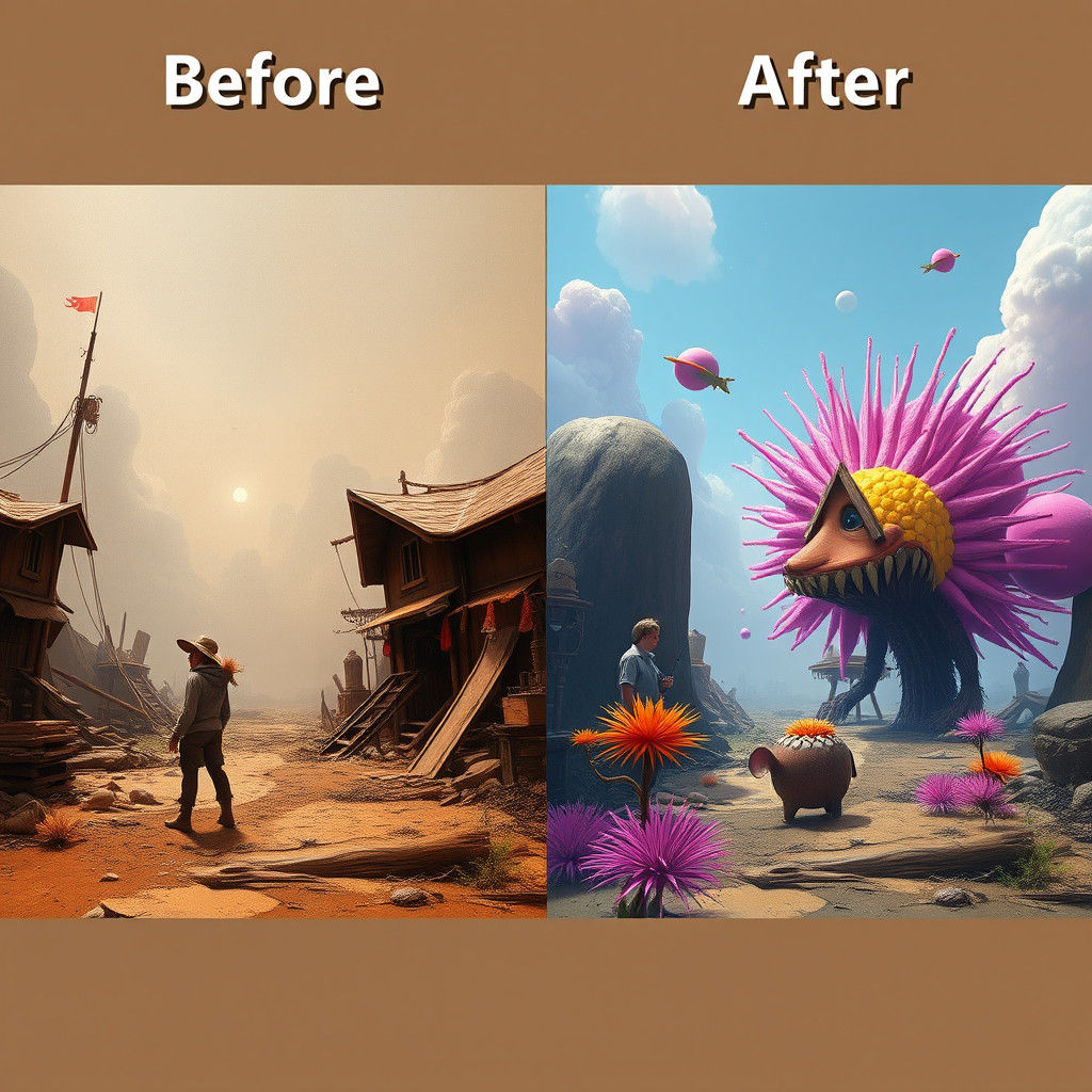 Humorous Transformation: Before and After in Fantasy Style