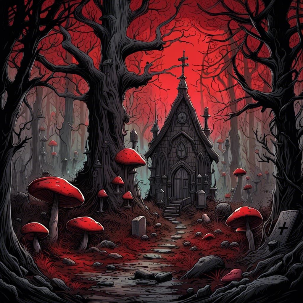 Gothic Haunted Forest in Comic Book Art Style