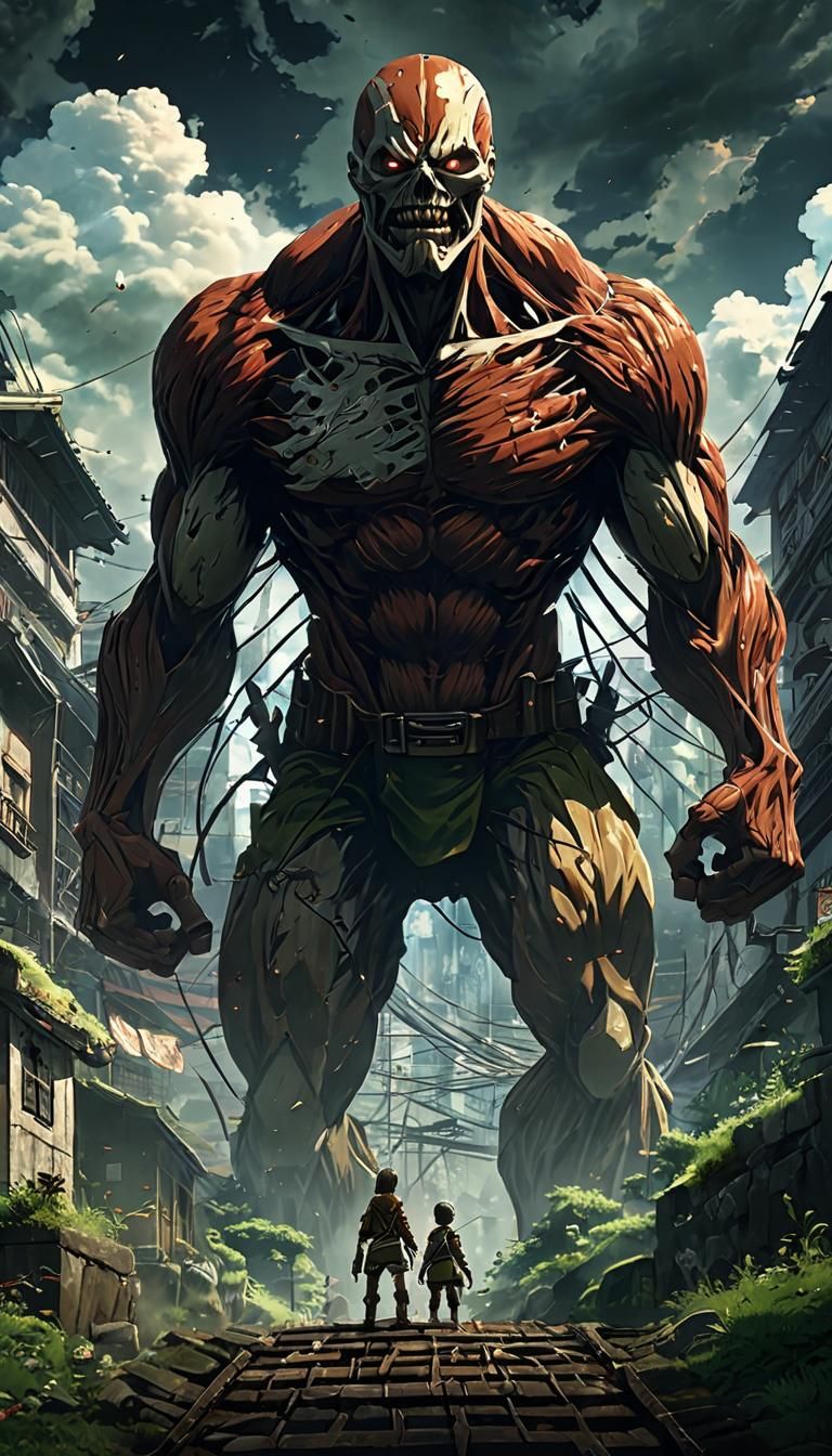 Attack on Titan, angry Giants, dark and gritty, Studio Ghibl...
