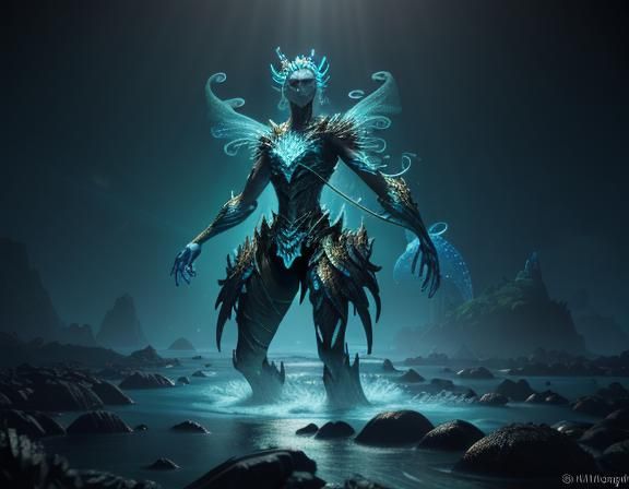 Bioluminescent Alien Creature in Underwater 3D Render