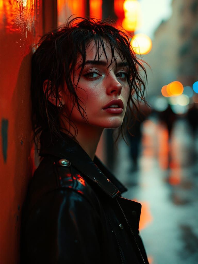 Street Portrait of Woman in Rome, Gritty Urban Style