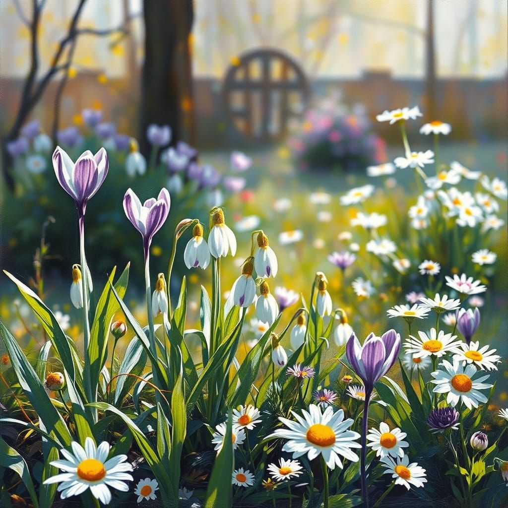 Spring Blooms in Vibrant Garden Scene