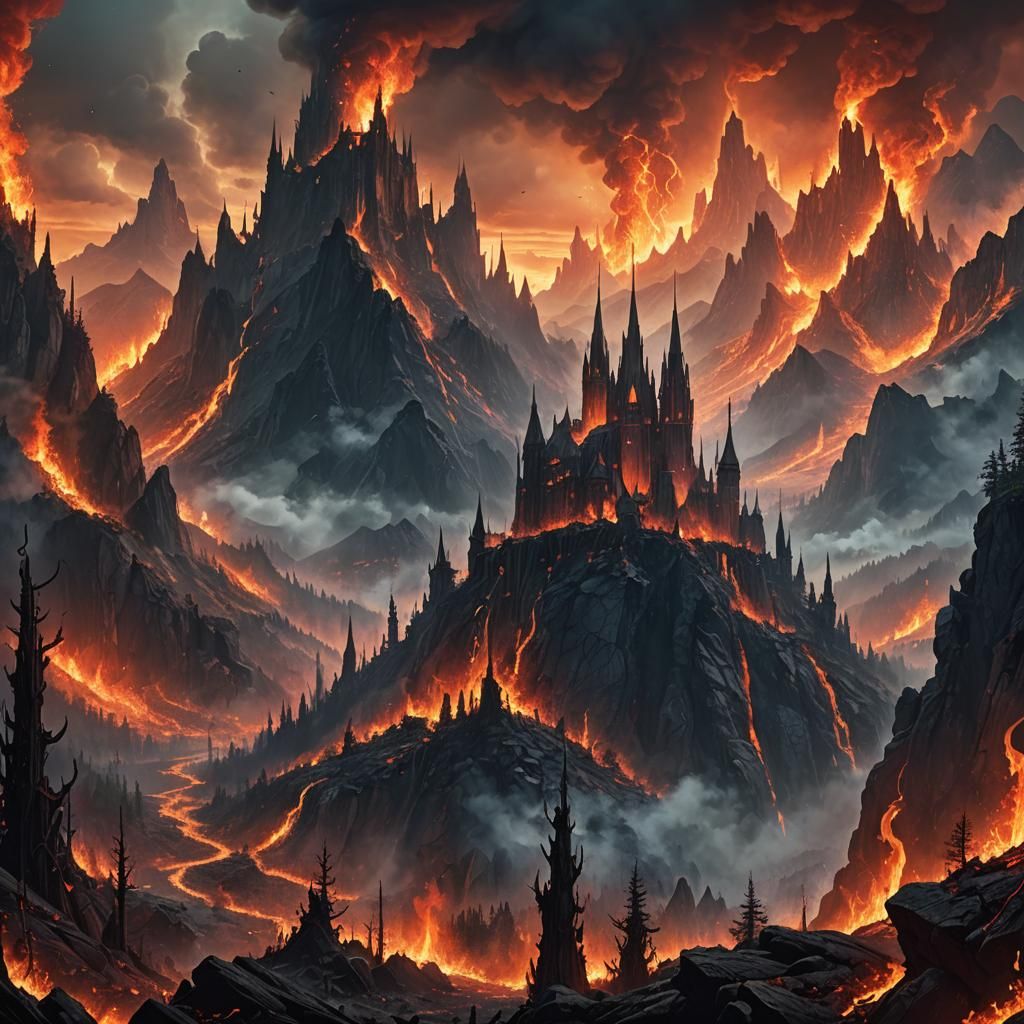 Inferno Engulfs Mystical Forest: Matte Painting