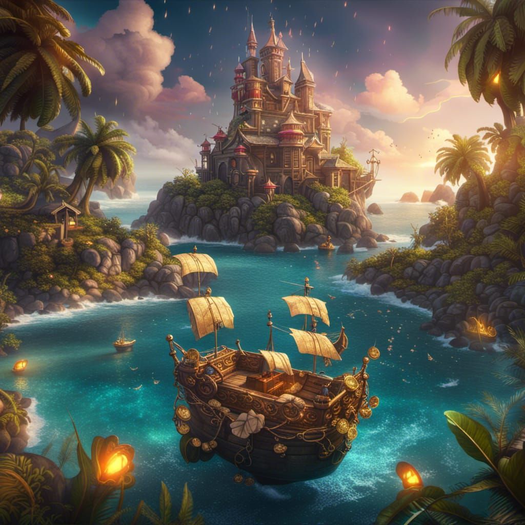 Glittering Treasure Island Fantasy Concept Art