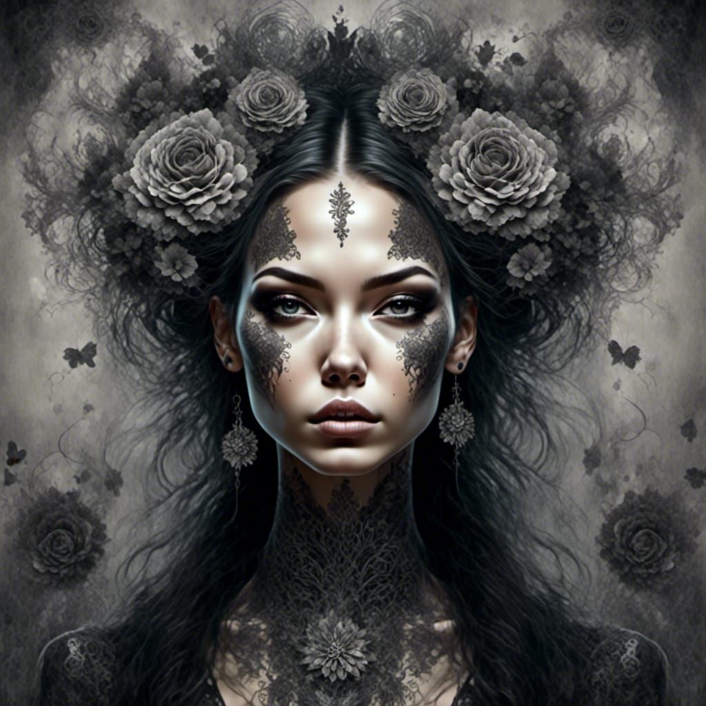 Gothic Woman Portrait with Lace and Glitter