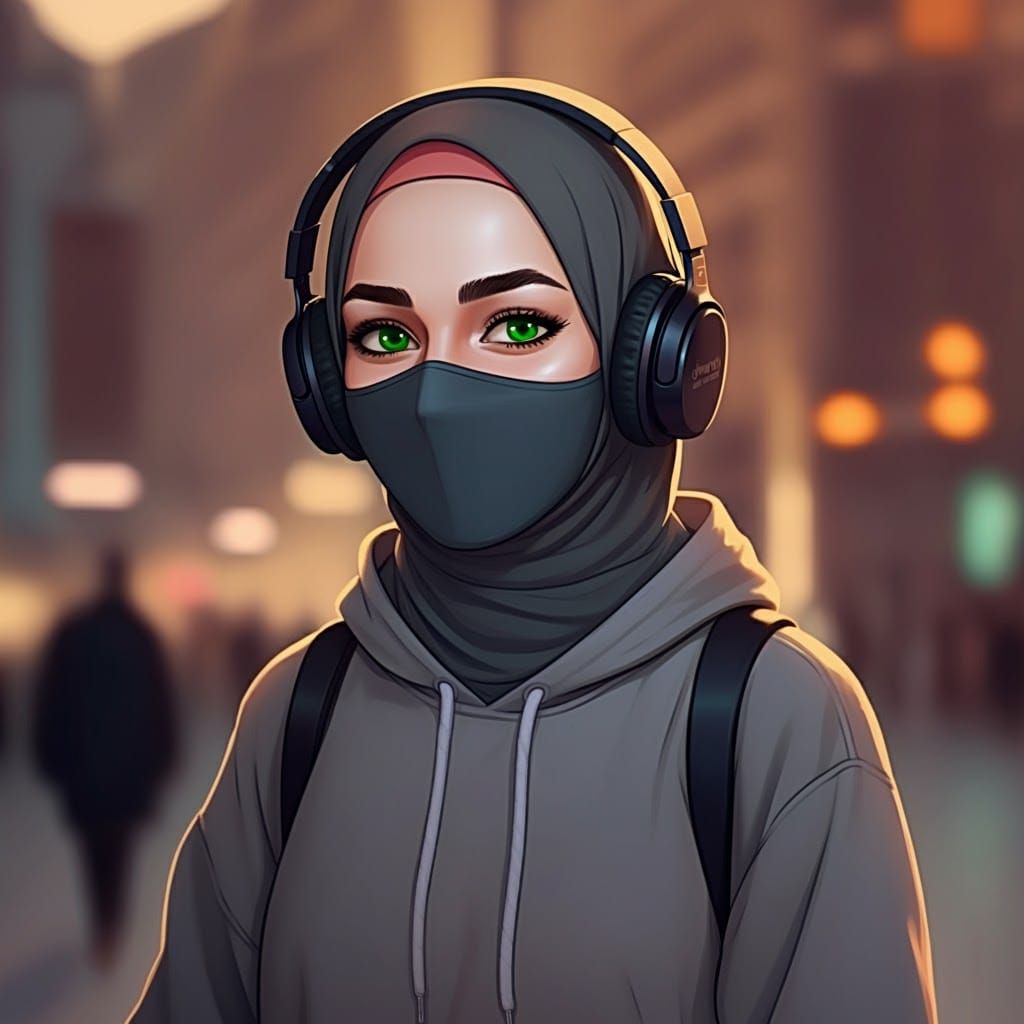 Beautiful Hijabi Woman in Cityscape: SCP Art