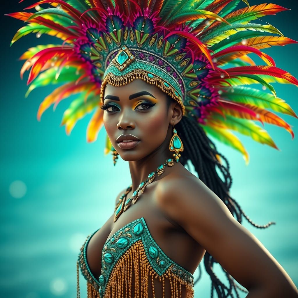 Jamaican woman in a Caribbean Day Parade outfit with bikini ...